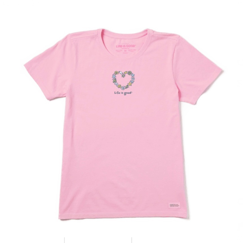 Life Is Good Crusher Tee Pink Seashell Heart XS Soft Cotton